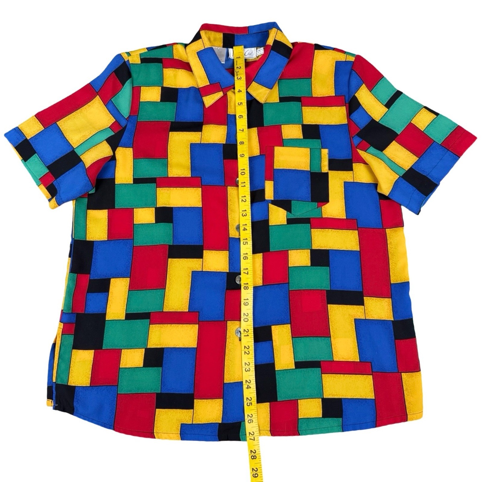 Abstract Geometric Colorblock Shirt 90s Retro Button Up Kathy Che