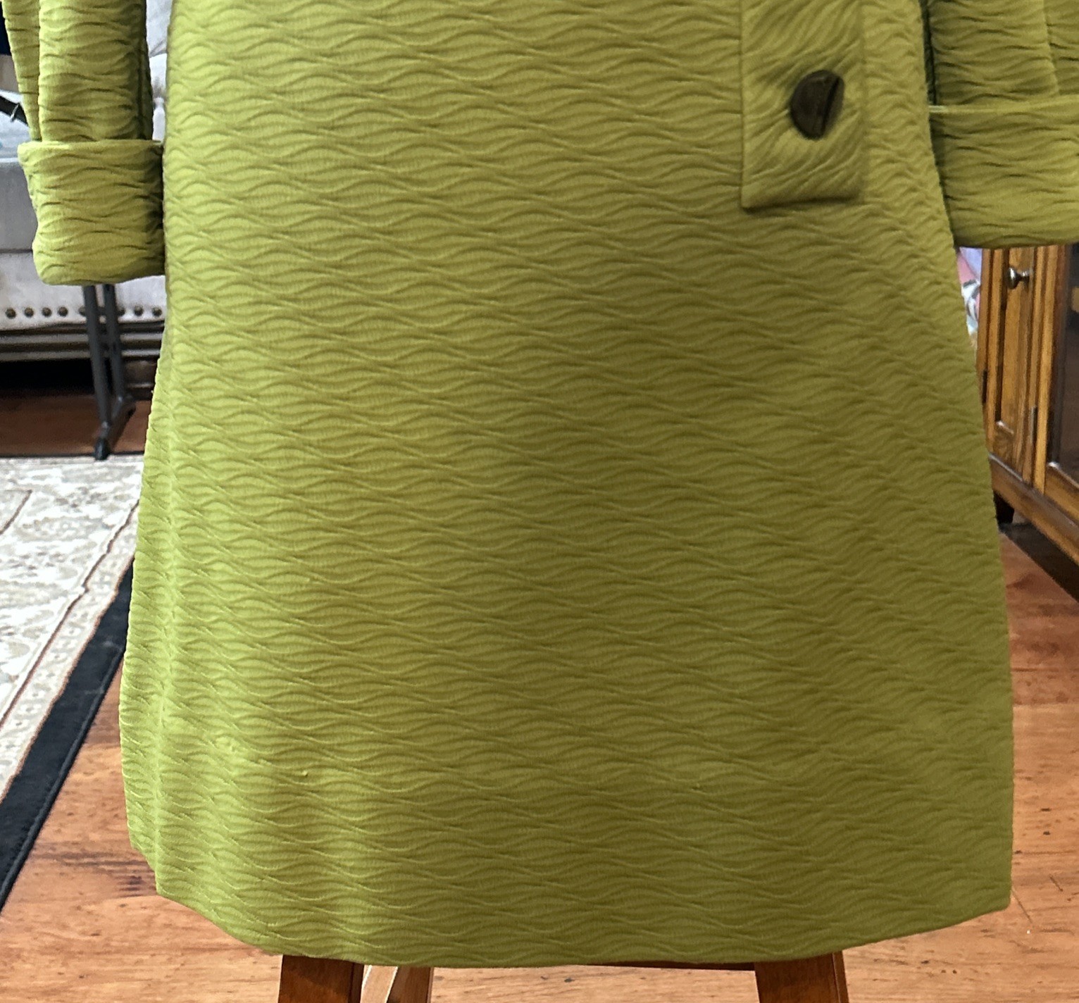 Vintage Retro Mod Dress 60s 70s Acacado Green Polyester Handmade Medium