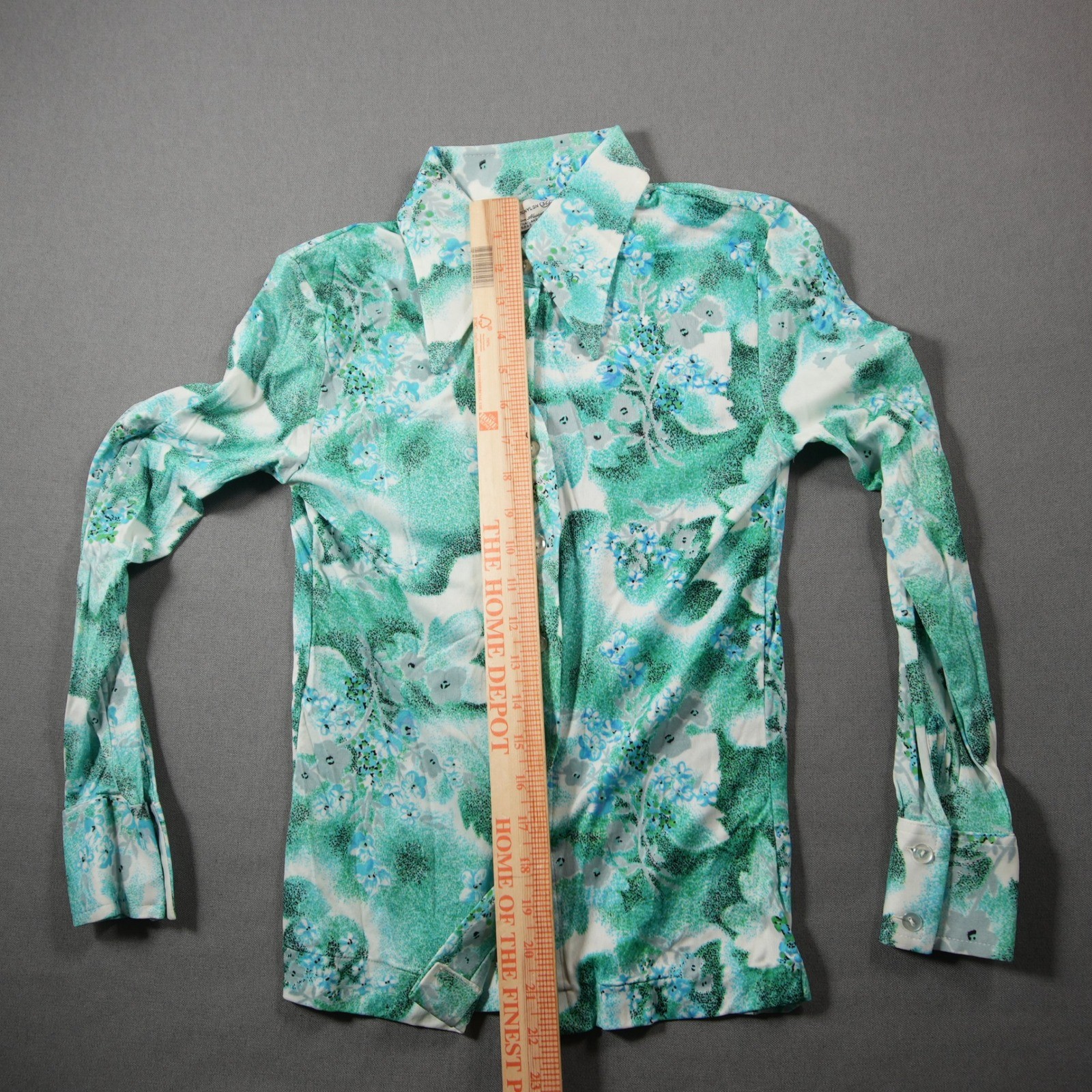 70s Kmart Vintage Floral Western Cowgirl Long Sleeve Blue Women Shirt XS