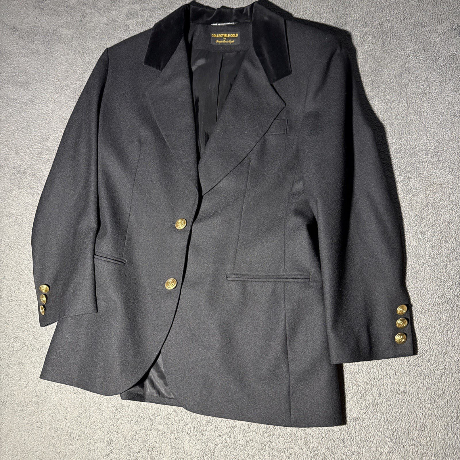 Vtg Giorgio Sant&rsquo;Angelo Blazer Womens 100% Wool Black Gray Velvet Collar Sz 10