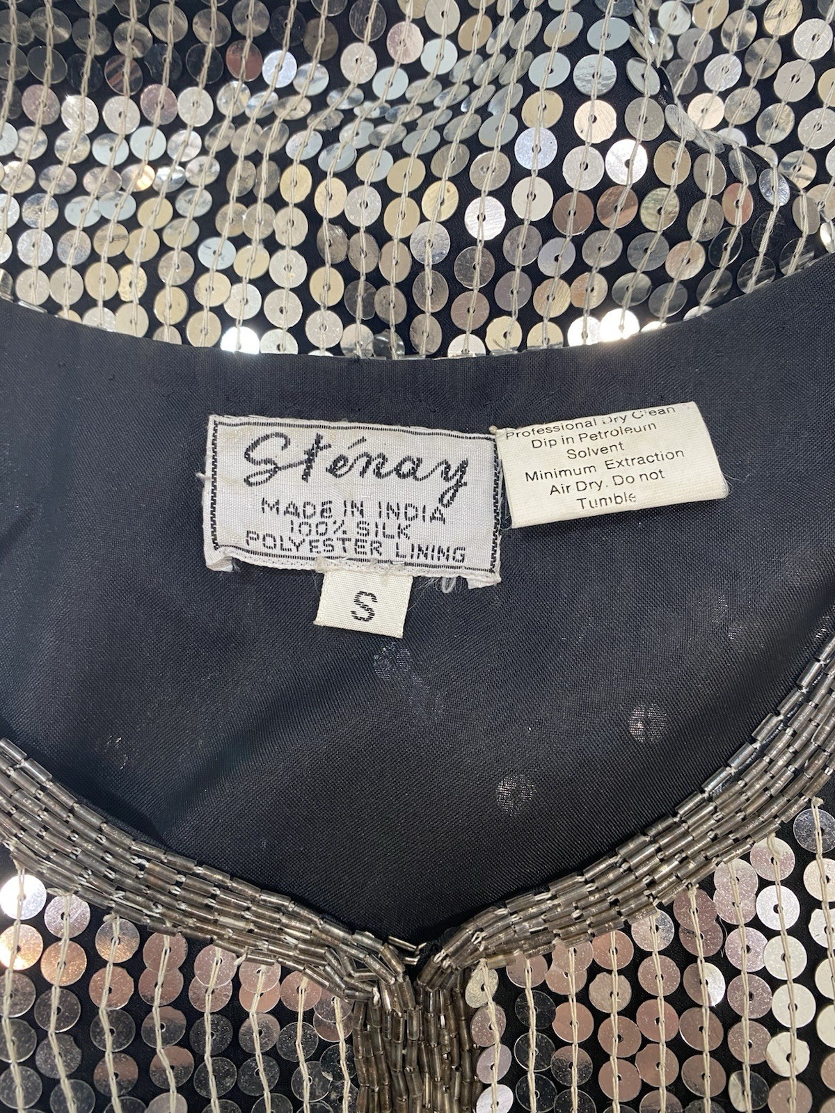 Vintage Sequin Top SIZE SMALL silver jacket STENAY 80s 90s classic formal