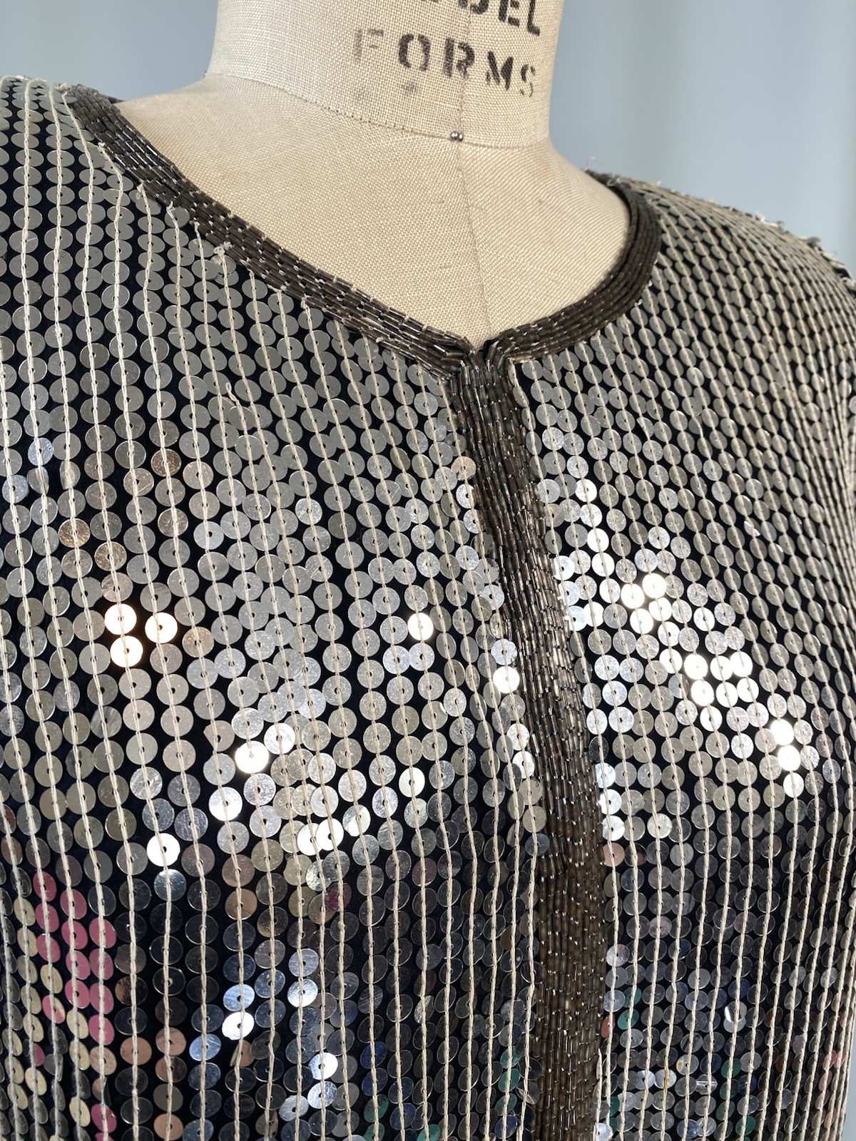 Vintage Sequin Top SIZE SMALL silver jacket STENAY 80s 90s classic formal
