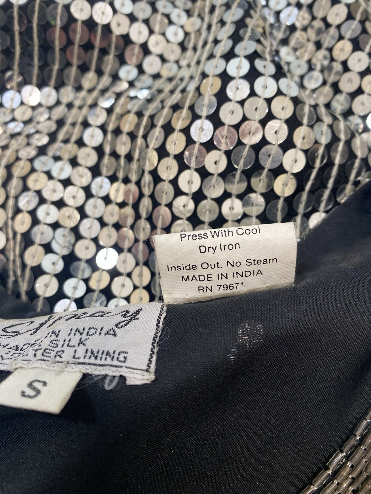 Vintage Sequin Top SIZE SMALL silver jacket STENAY 80s 90s classic formal