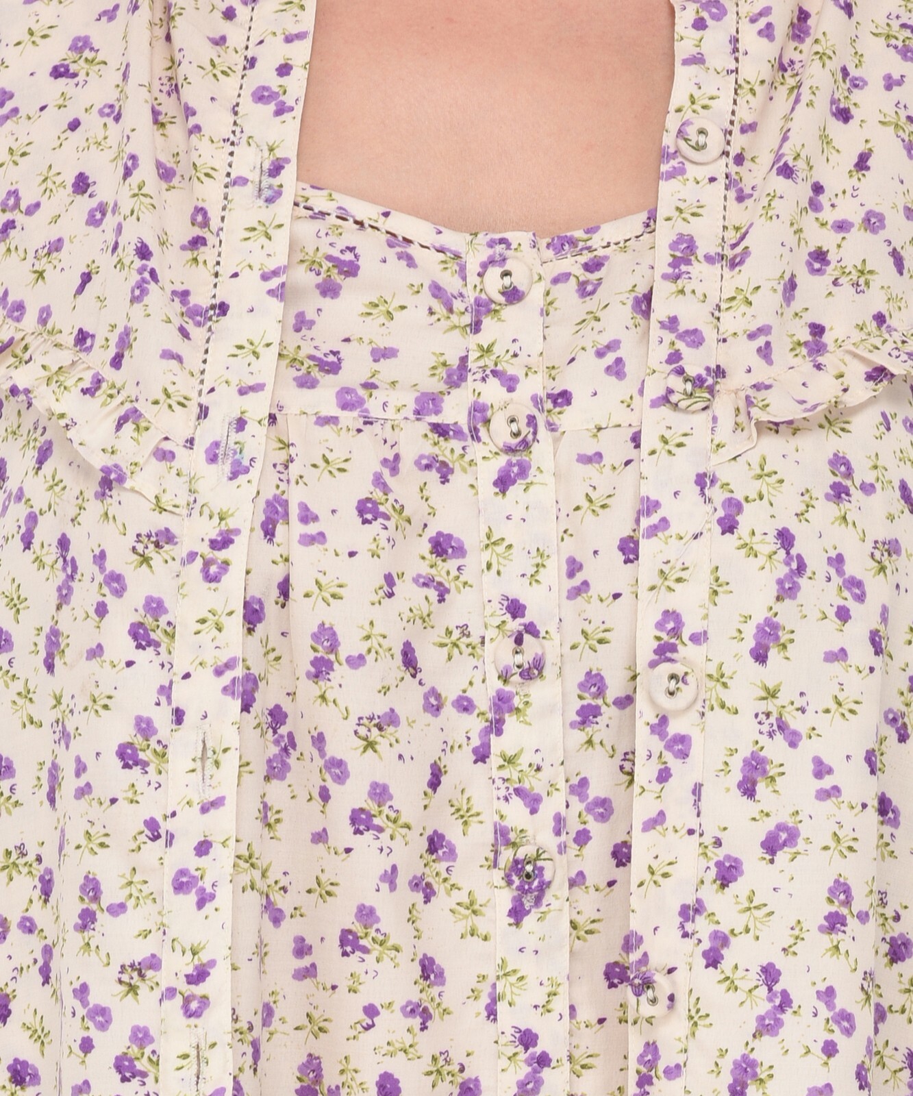 Wrinkle-Resistant Printed Nightdress/Housecoat Set | Cotton Lane