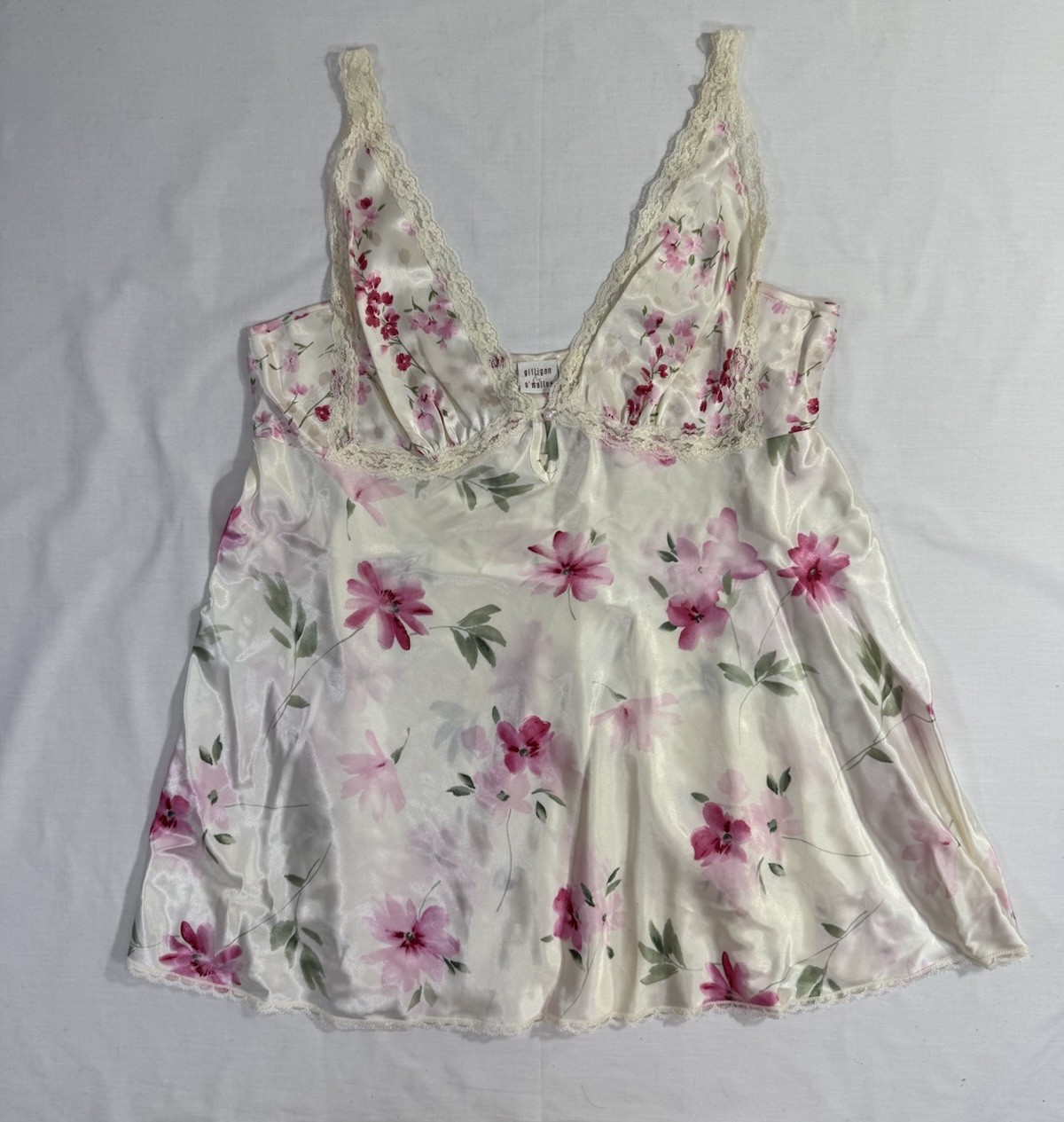 Y2K Gilligan O&rsquo;Malley White & Pink Floral Coquette Babydoll Nightgown XL