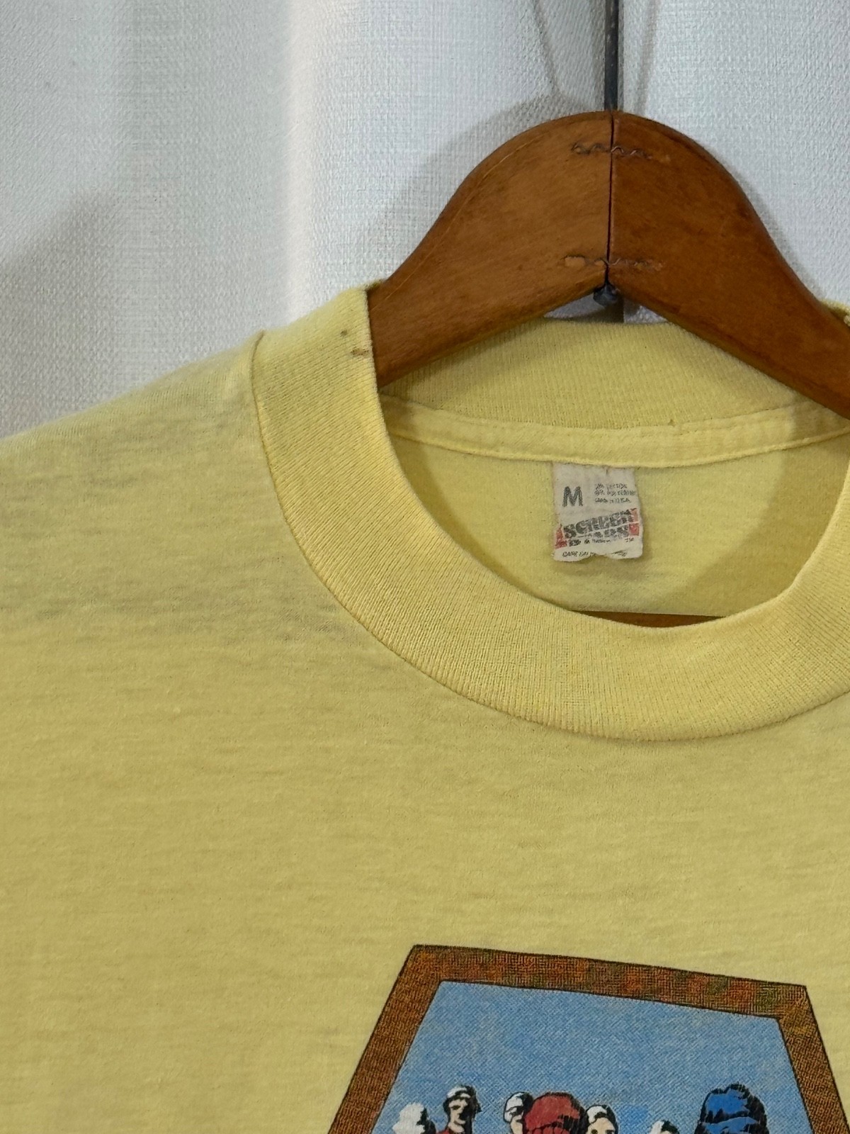 VTG 80s Graphic Tee long sleeve single stitch yellow Screen Stars Running 1984