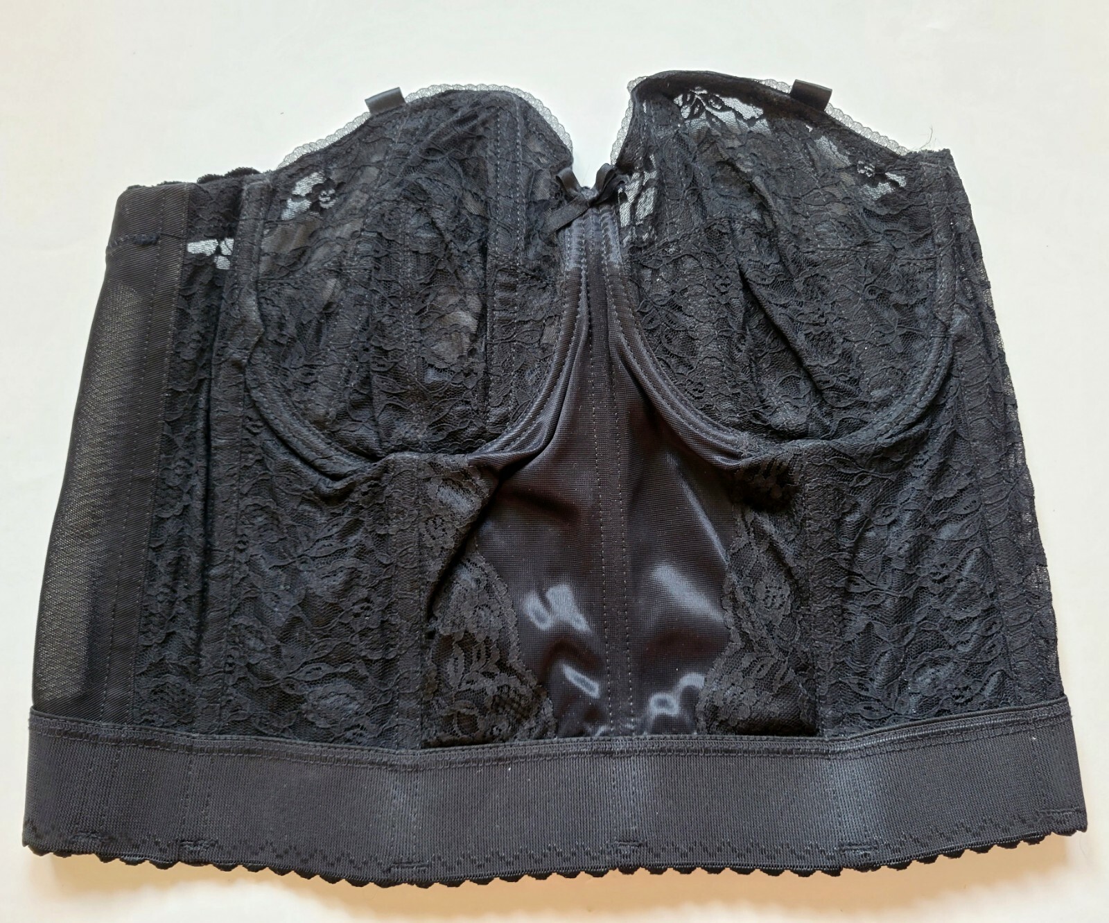 42B Vintage I Owe It All to Goddess Long Line Bra Bustier Corsette Black Lace