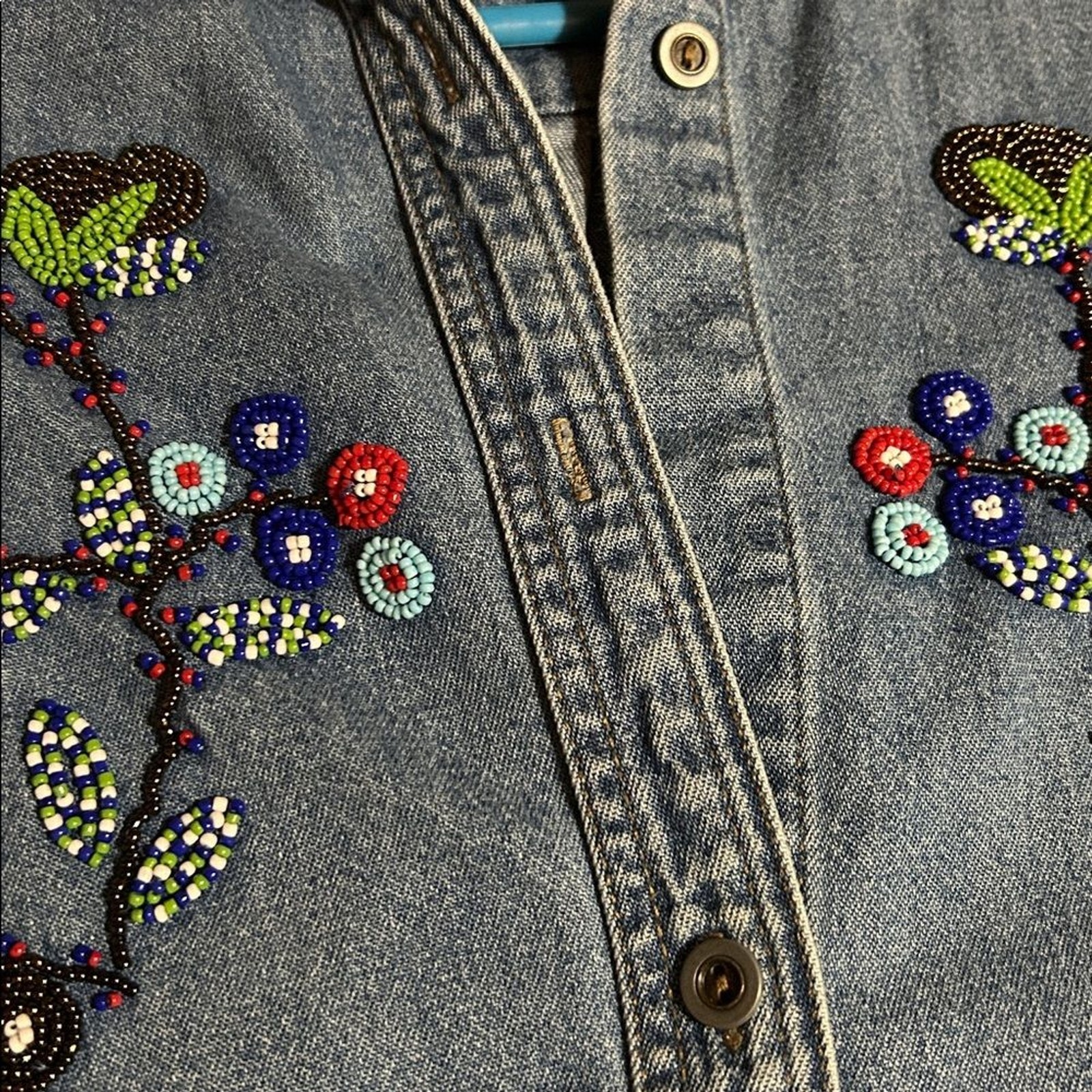 Vintage Petite Sophisticate Blue Embroidered/Beaded Blouse