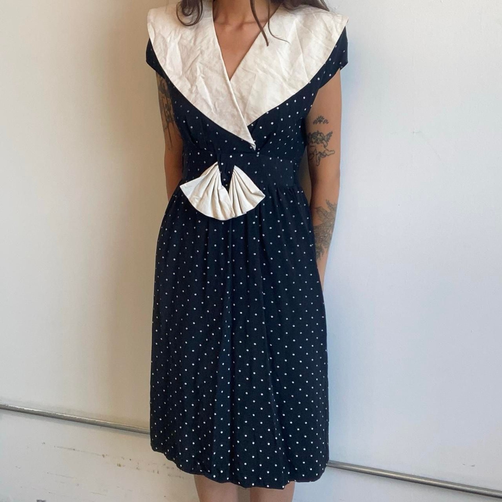 1980s does 1950s polka dot rayon blend dress