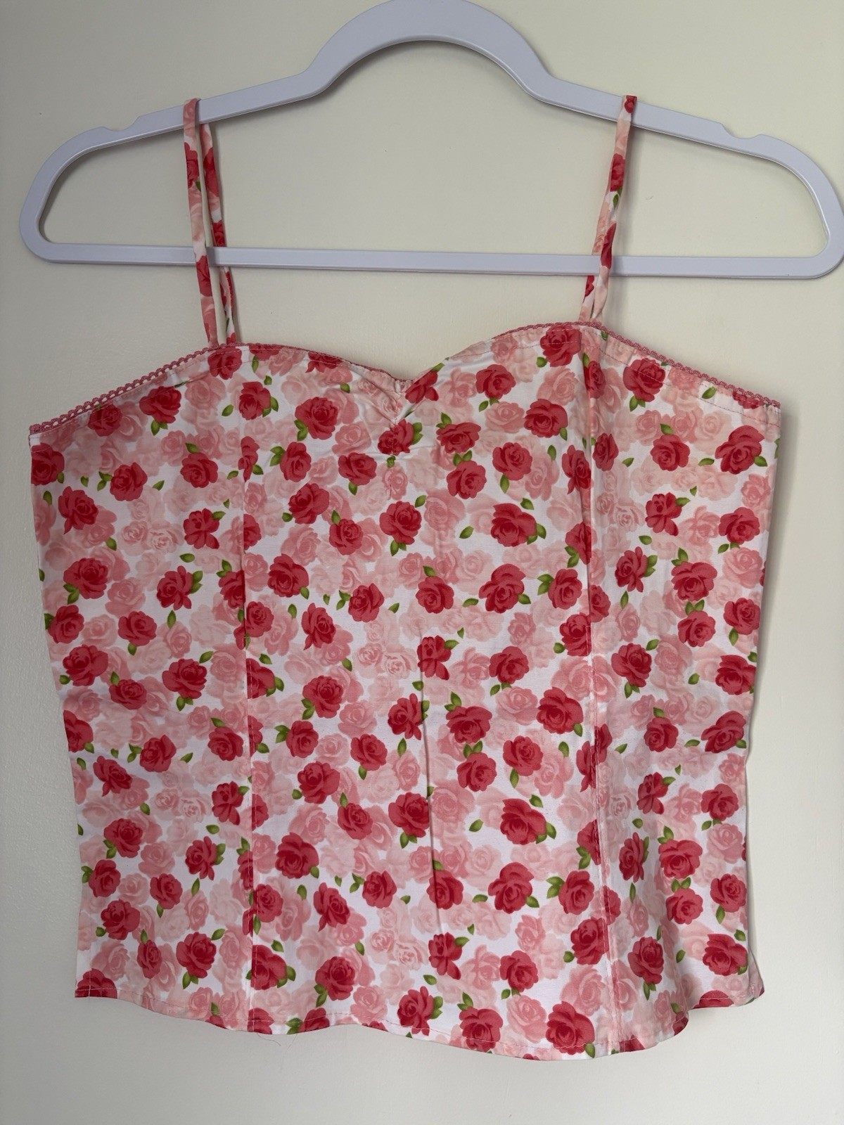 Vintage NWT Wet Seal Blue Asphalt Spaghetti Strap Pink Rose Tank Top Med Y2K