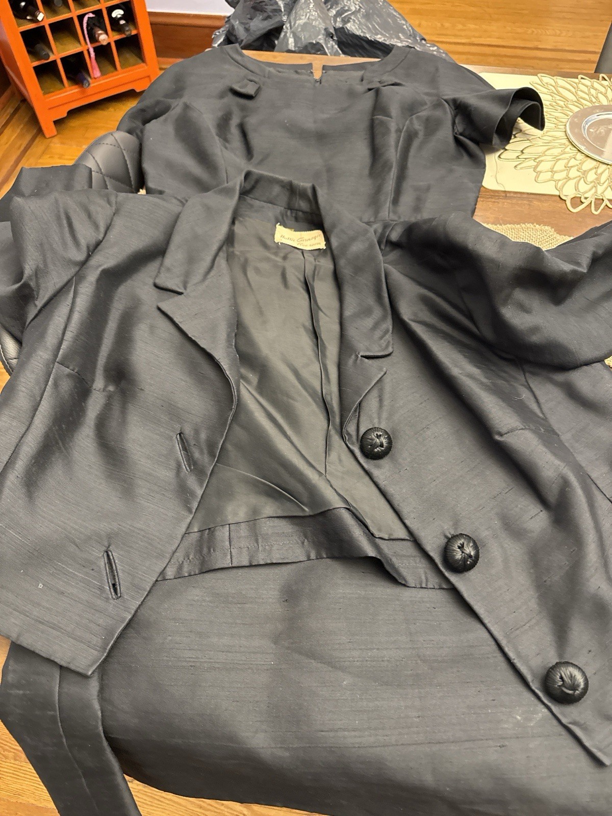 Vintage Hattie Carnegie Blue Room Black Silk Cocktail Dress & Jacket 2 Pc Suit
