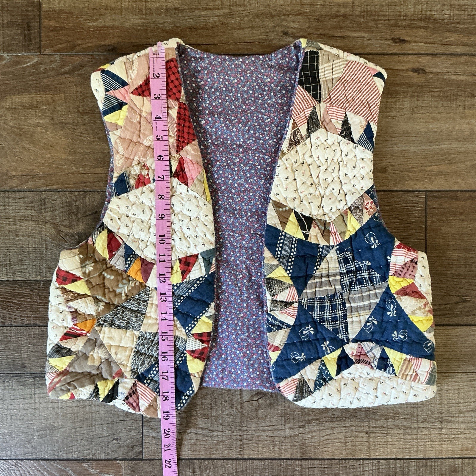 70s VTG Handmade Patchwork Quilt Vest Boho Folk Art Reversible Size M/L #31E4