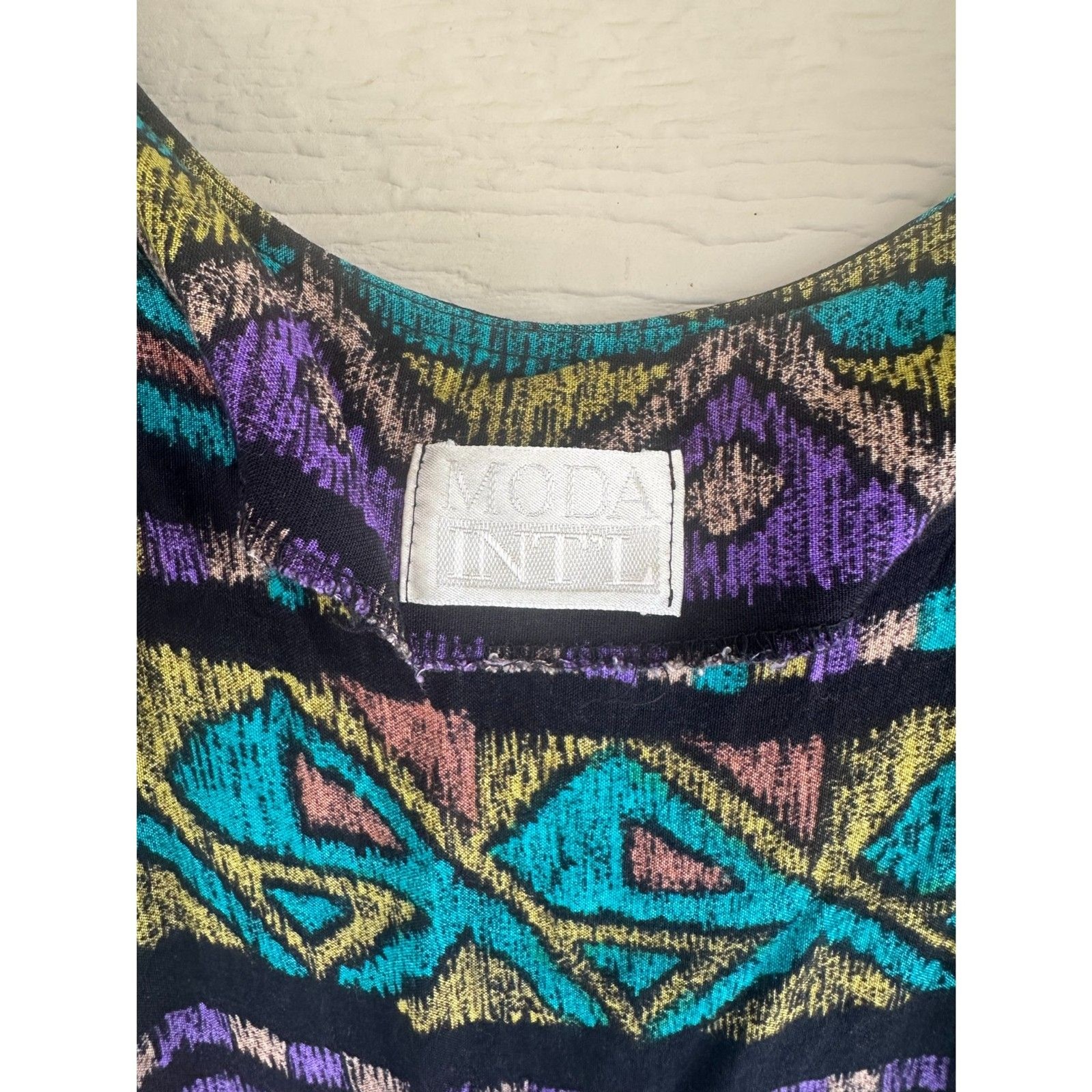 Moda International Vintage 90s Geometric Tribal Drop Waist Maxi Dress – Size M