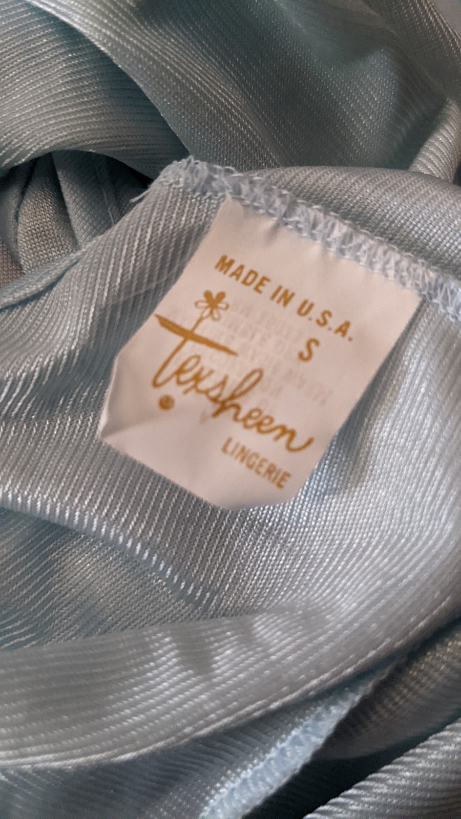 Texsheen Lingerie Teddy Light Blue Nightgown Small Vintage Nylon USA