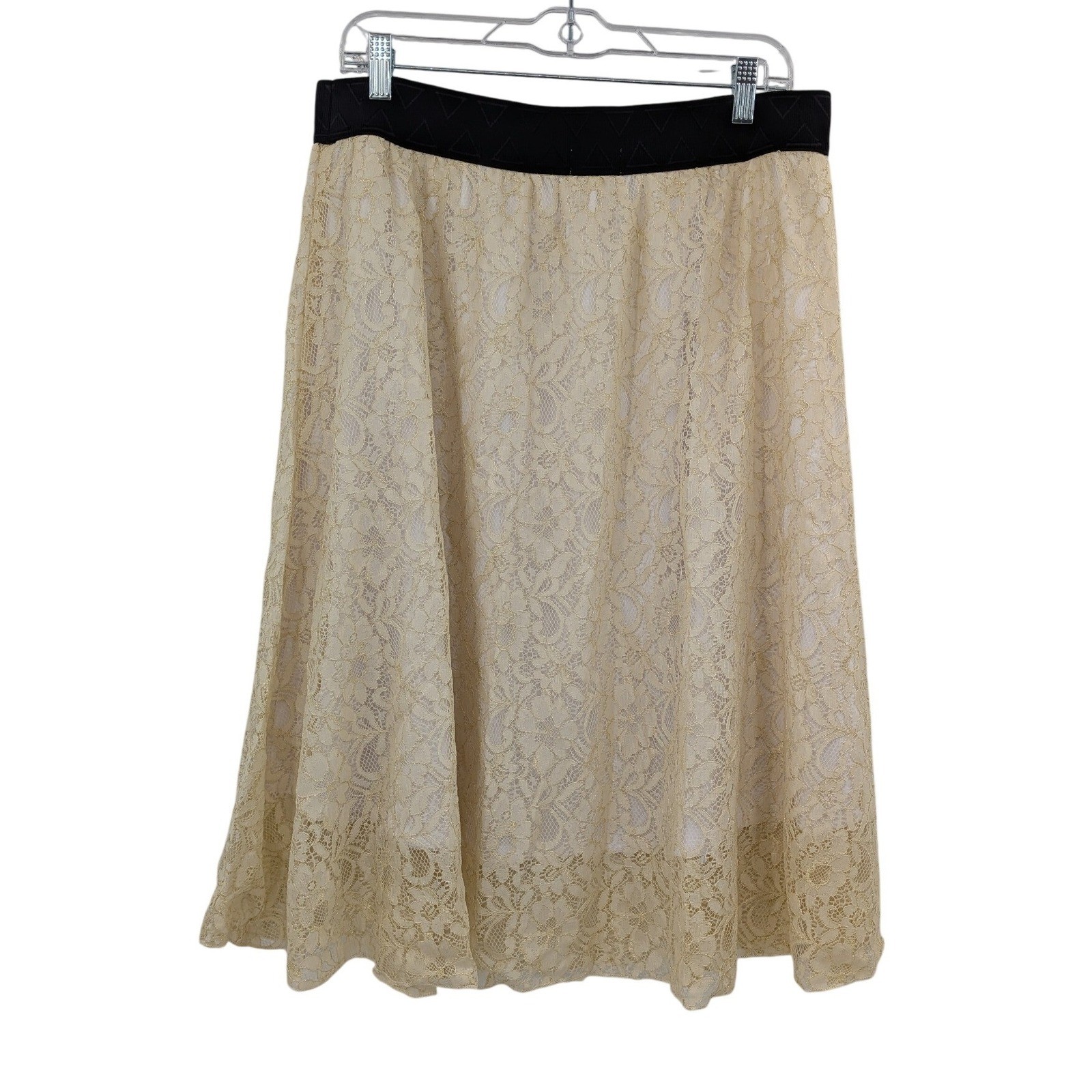 Boho Cottagecore Wedding Glam Yellow Gold Metallic Shimmer Floral Lace XL Skirt