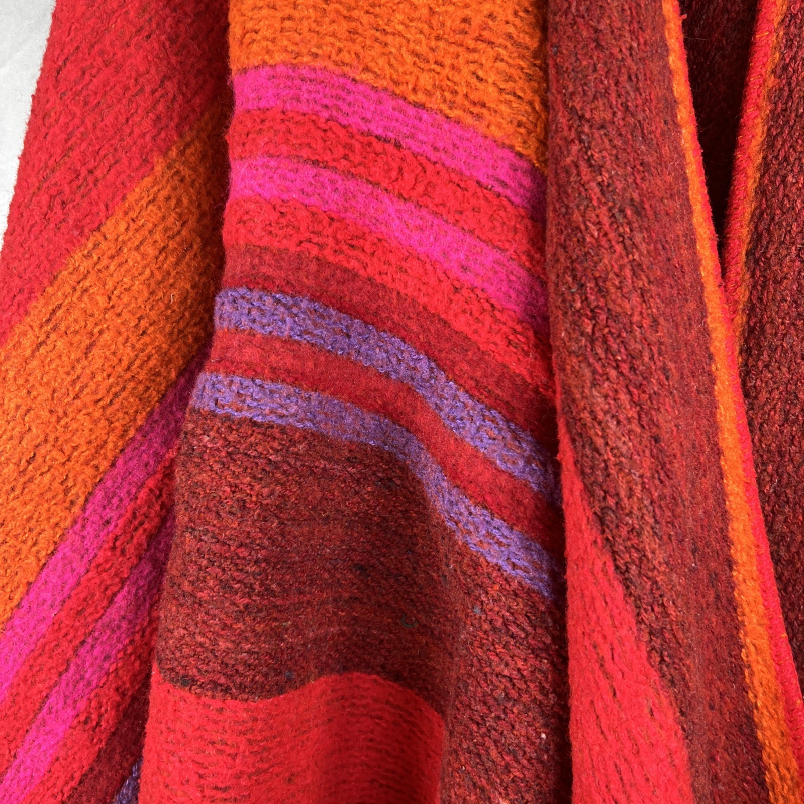 Vintage Roxa Ltd Mixed Wool Poncho Cape Colombian Red Orange Purple