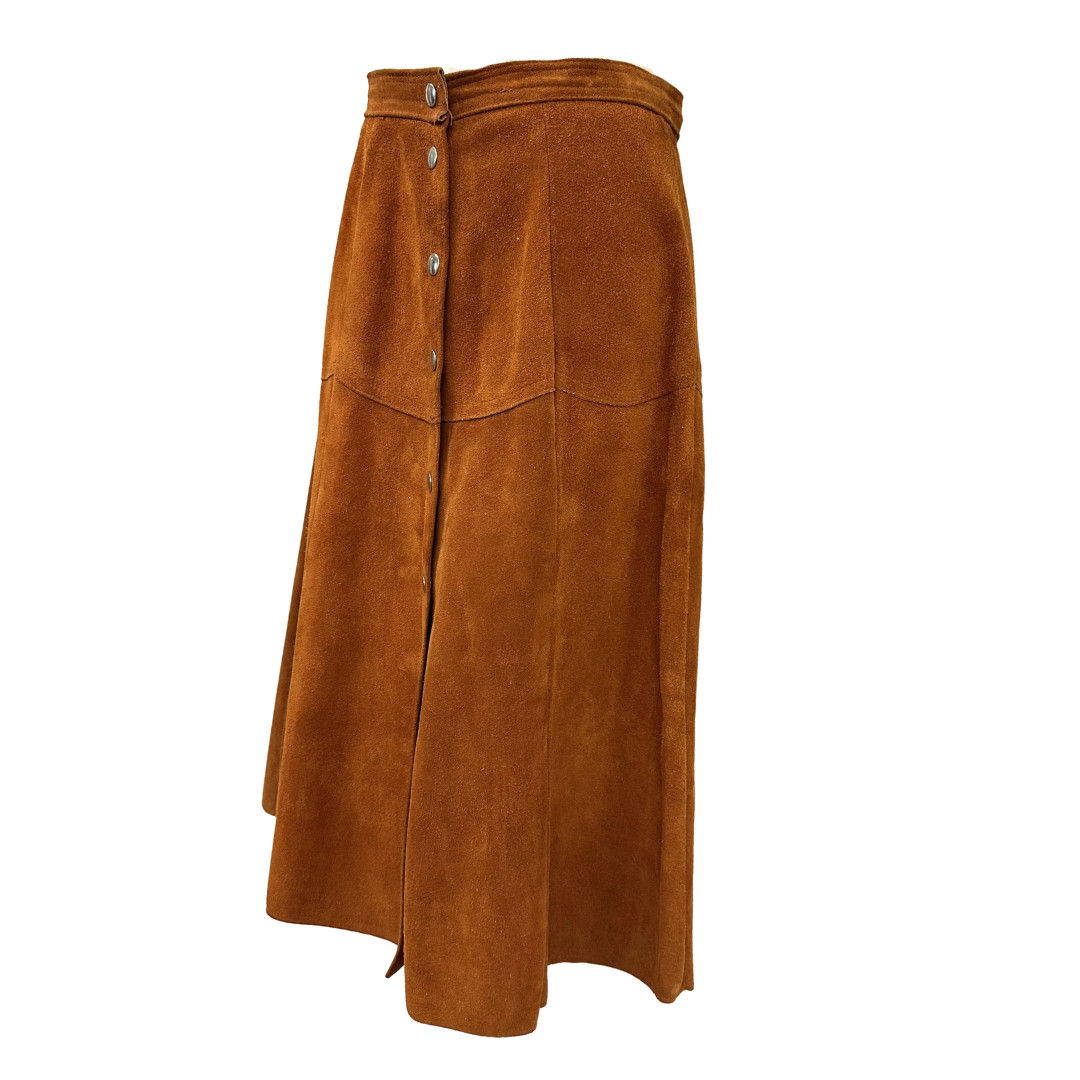 Vintage 1970s Rust Color Snap Up Heavy Suede Skirt