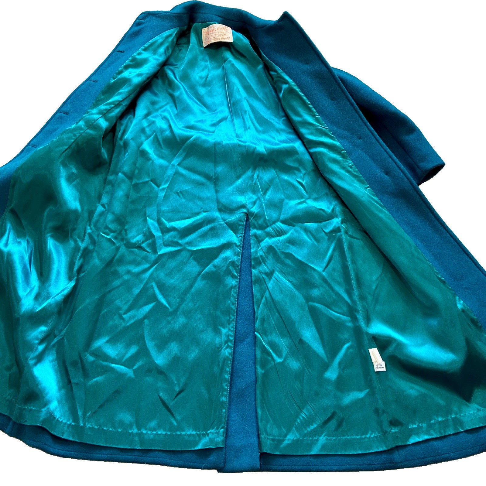 VTG 1970s Pendleton Virgin Wool Lined Teal Trench Coat Women&rsquo;s Size 10 Old Money