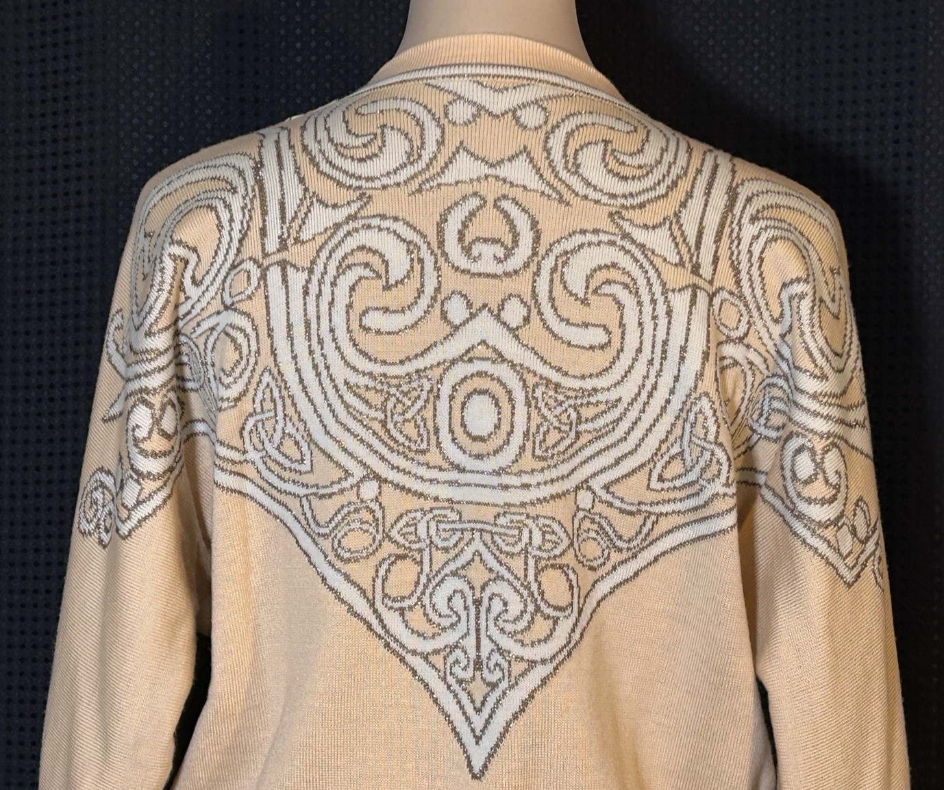 Vintage Escada Laurel Light Peach Geometric Metallic Thread Sweater Womens M
