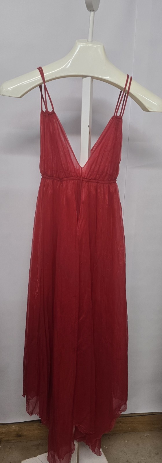 Intimé California Red Chiffon Nightgown Full Length, Double Layer Sheer Boudoir