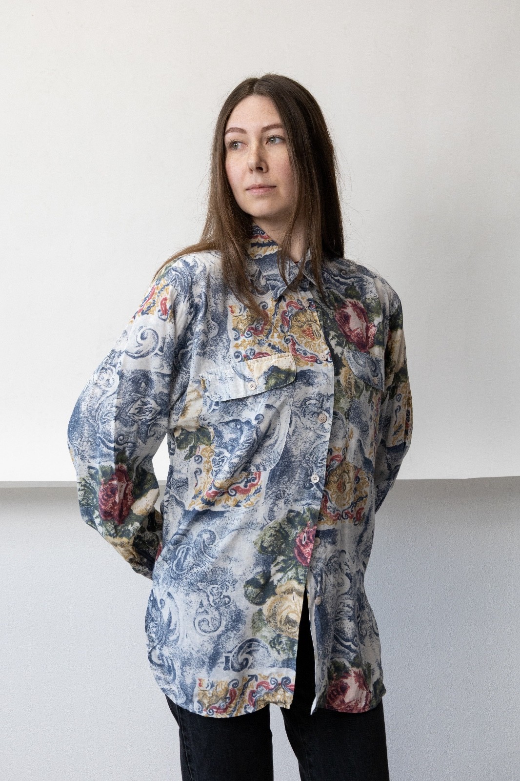 Vintage 90s Tapestry Baroque Floral Viscose Shirt Women&rsquo;s M Oversized 1990s