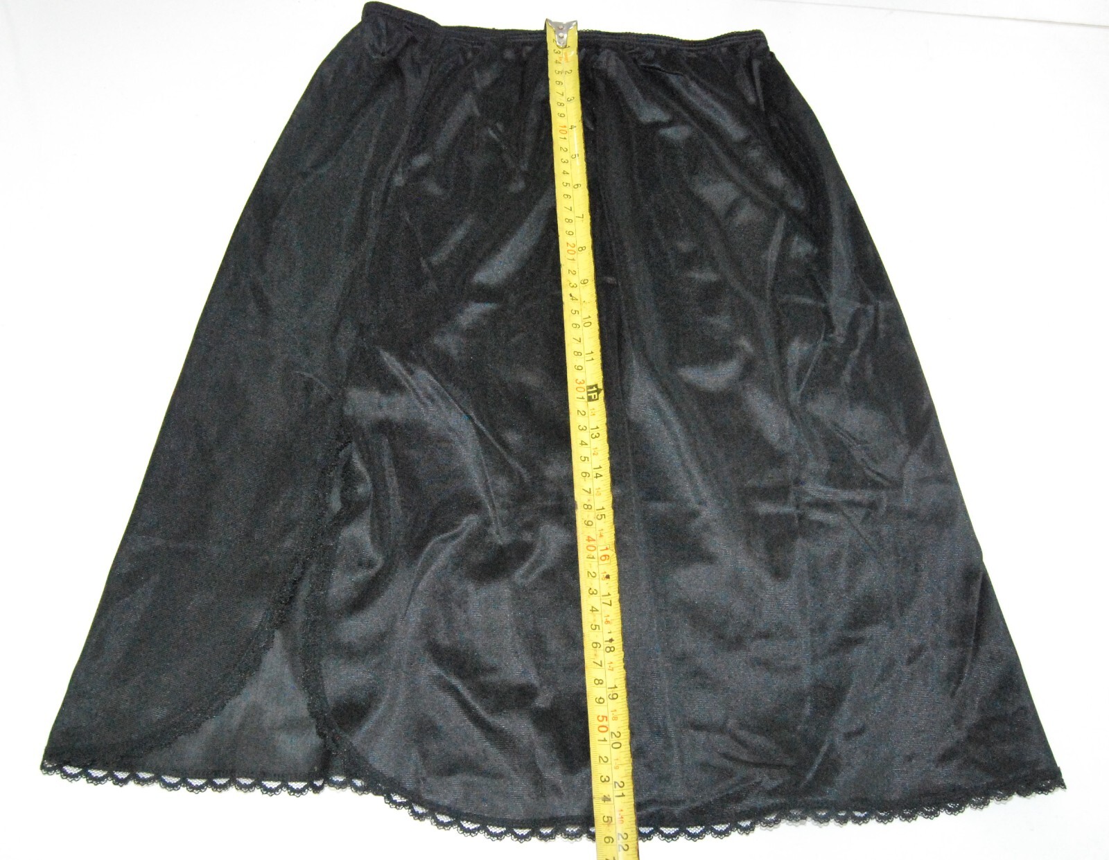 Wondermaid Vintage Nylon Half Slip Black 8 inch Side Slit Size M 22&Prime; long