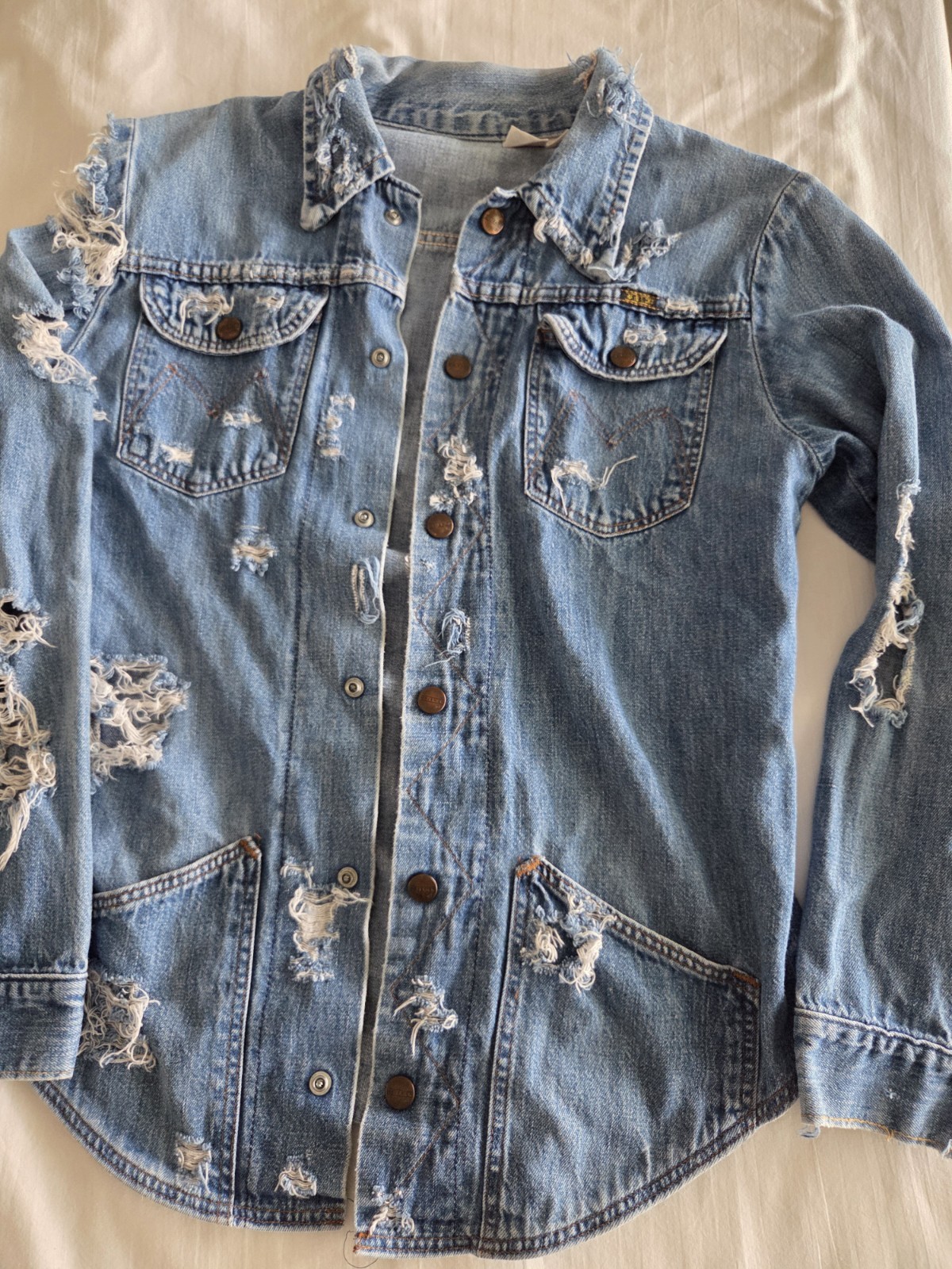 Vintage Maverick White Label Distressed Denim Jacket Medium Y2K