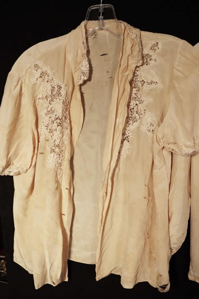 3 Vintage French 1940&rsquo;s Silk Embroidered Blouses For Study Or Applique Work