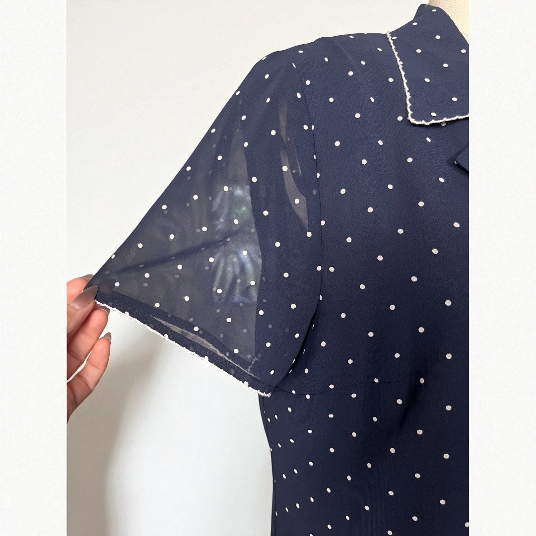 NWT VTG 90s Plaza South Coast 12P Maxi Navy Blue & White Polka Dot Shirt Dress