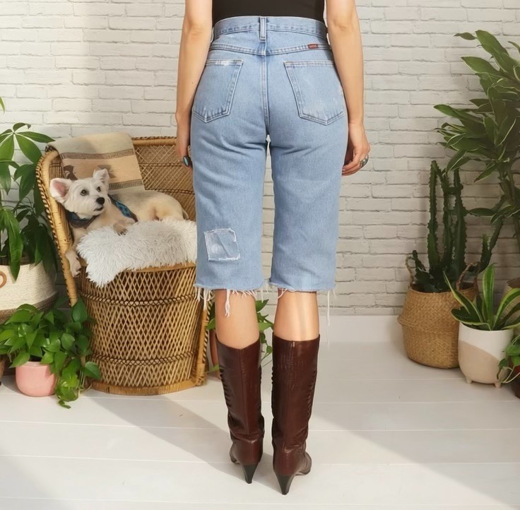 Vintage Rustler Distressed Jorts Shorts 29–30 Waist Light Wash Patched Denim
