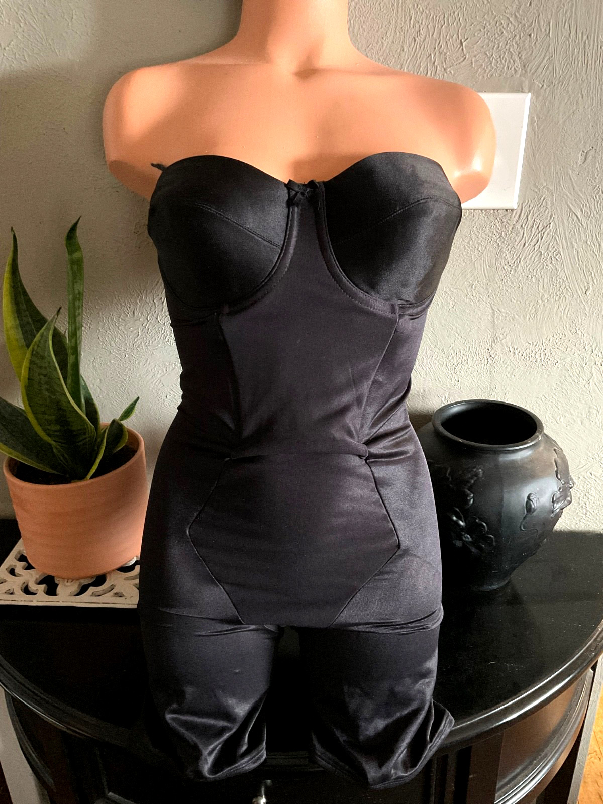 Vtg. Miraclesuit Black Strapless Girdle Corset All in One Girdle Open Gusset 36C