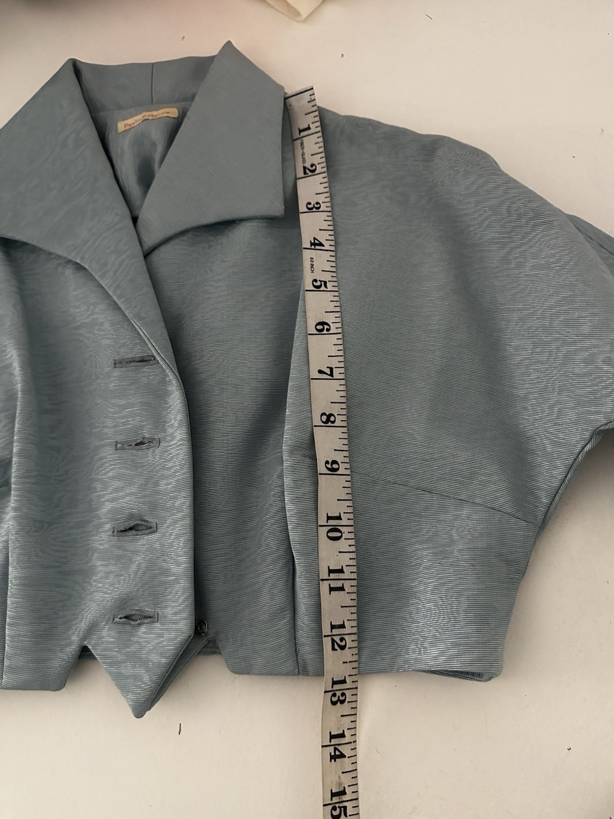 PRISTINE Vtg 1950s JUNIOR THEME Blue Moire Taffeta Dress & Bolero Set Beaded XS