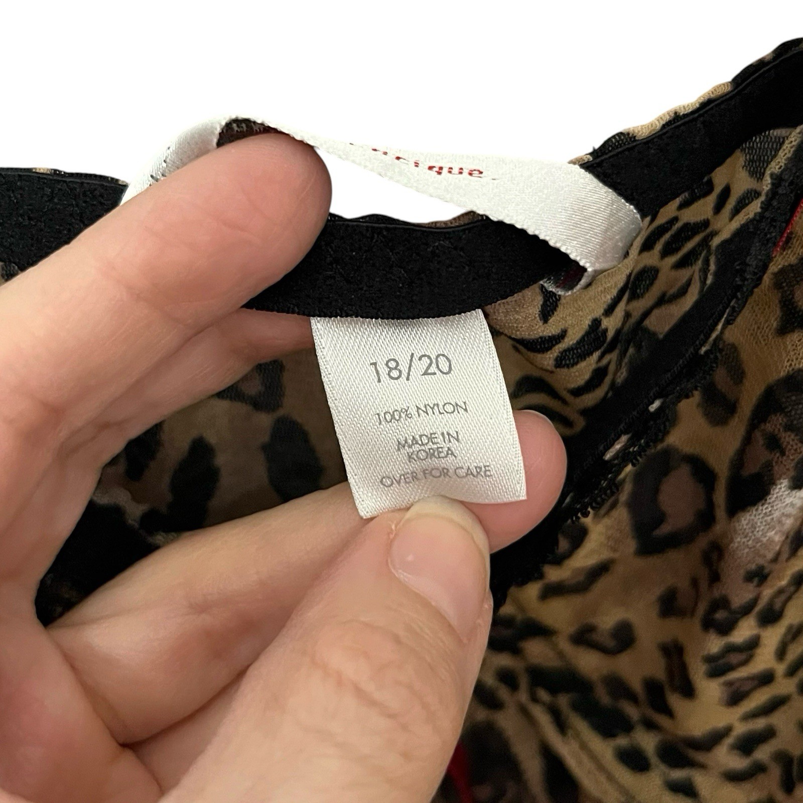 90s VTG Cacique Mesh Leopard Teddy Lingerie 18/20 Sheer Wireless Bow Thong Back