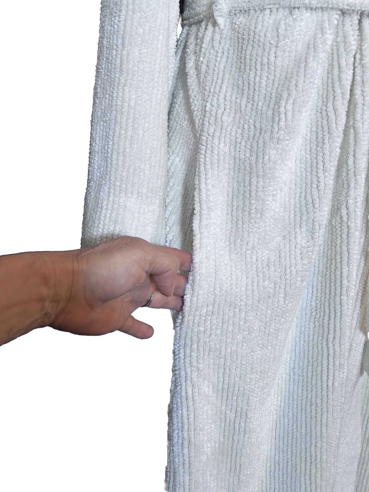 Vtg 80s Stan Herman Chenille White Robe Belt Pocket Cottage Shabby Chic USA M/L