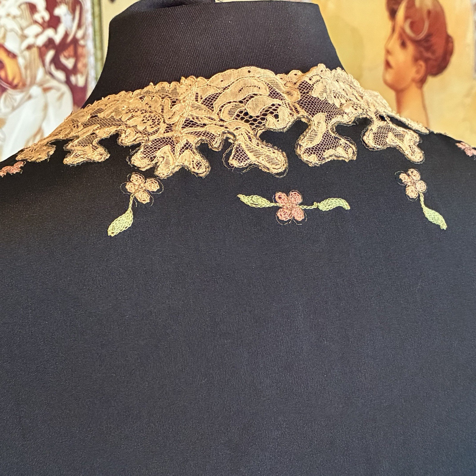 1920&rsquo;S Flapper Drop Waist Afternoon Dress Asymmetrical Lace Embroidery Silk