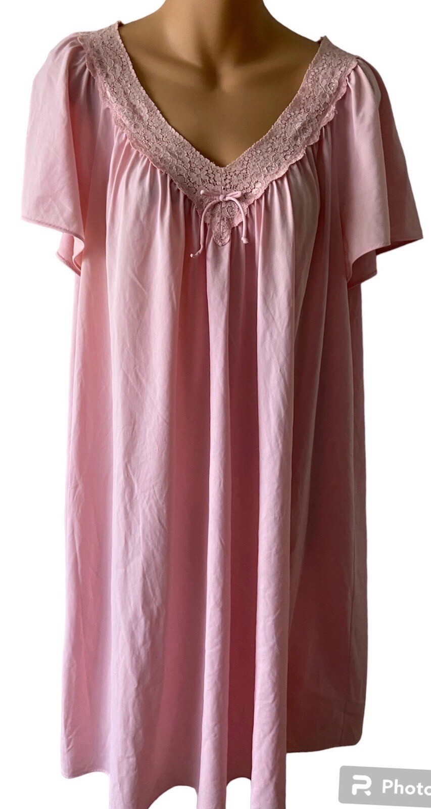 Vintage Rose Shadowline X Silky Soft Nylon Nightgown Negligee Gown Inset Lace L