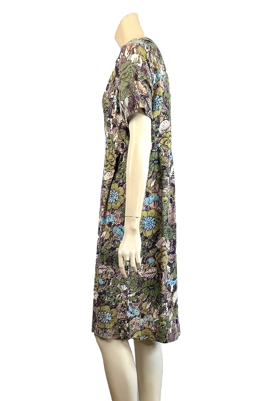 vintage 50&rsquo;s 60&rsquo;s floral dress short sleeve, buttons from waist up cotton med/lg
