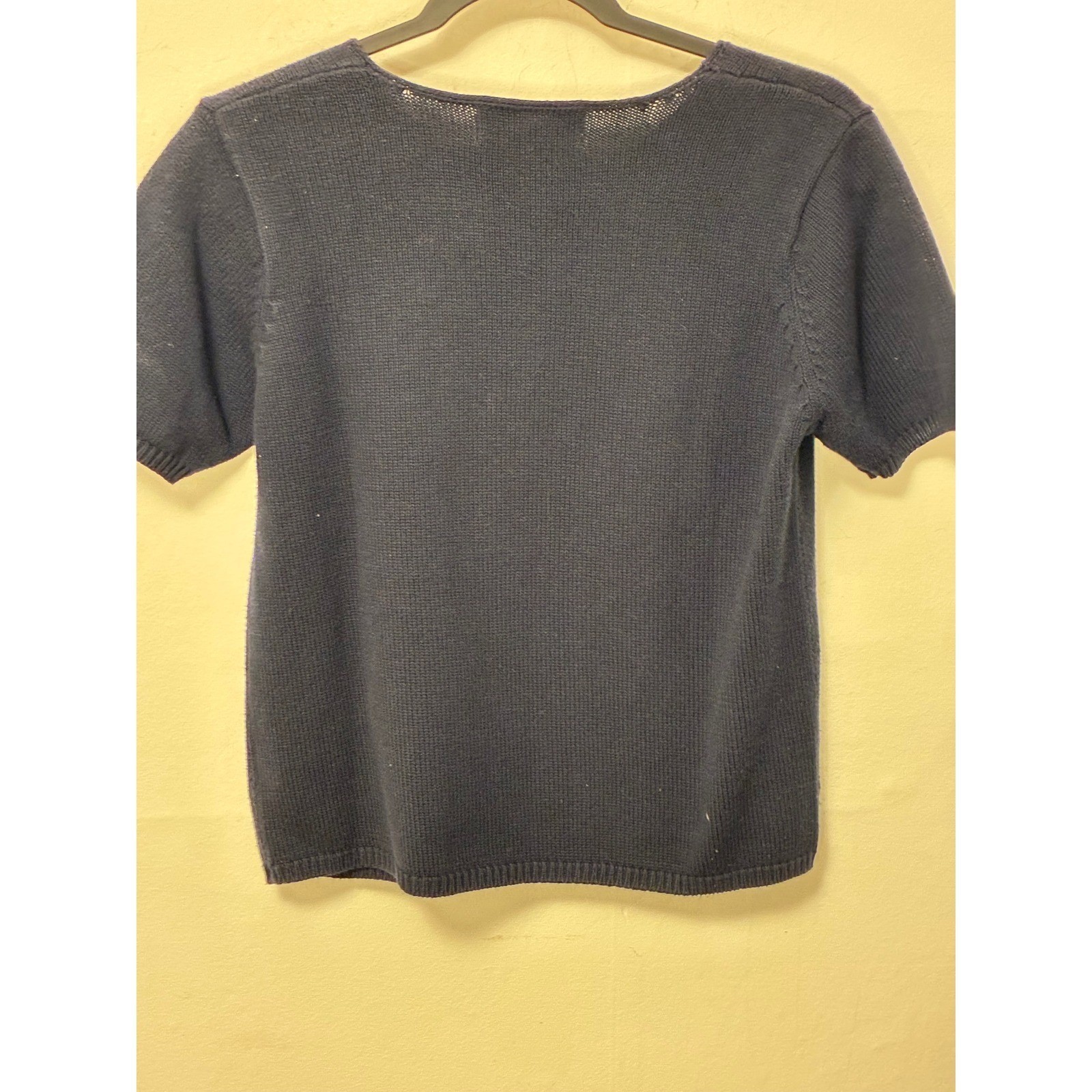 Vintage Cottage Core Navy Blue 100% Cotton Daisy Image Knit Top Small