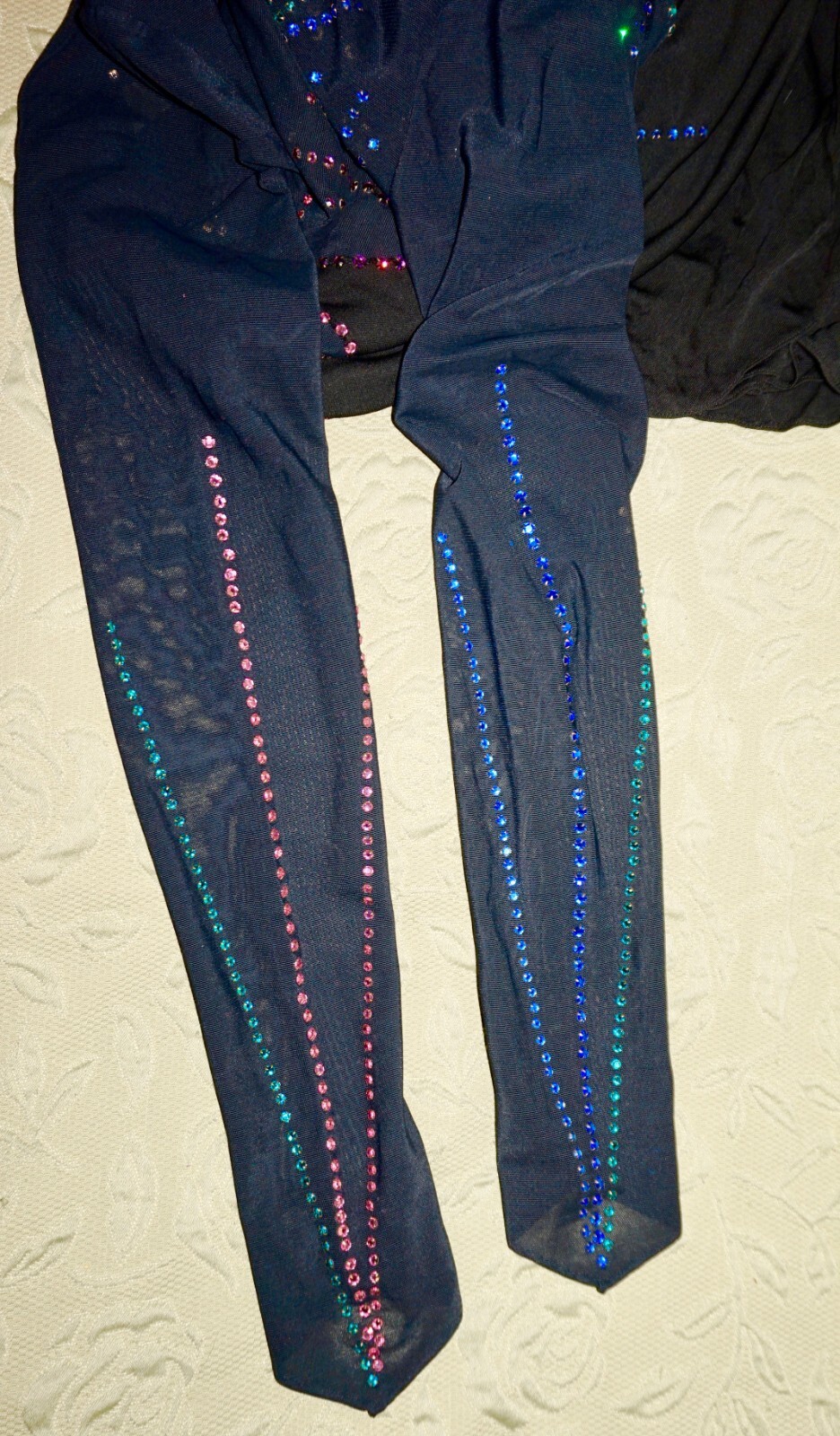 Vtg Giorgio di Sant&rsquo;Angelo Multicolor Rhinestone Stretchy Netted Bodysuit Dress