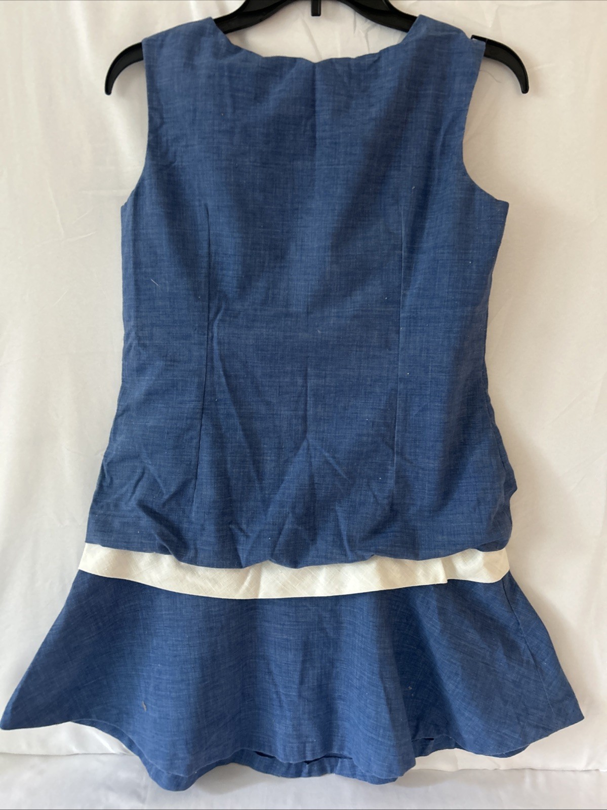 Vintage 1960 St. Roque Chambray Button Up Drop Waist Mini Shift Dress Size-S
