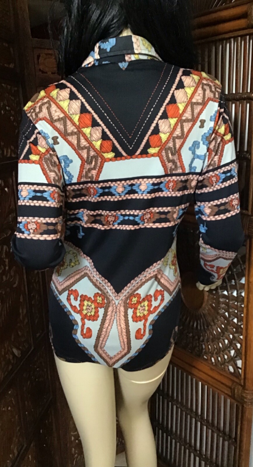 Vintage 1970s Mod Bodysuit Versace Style Print