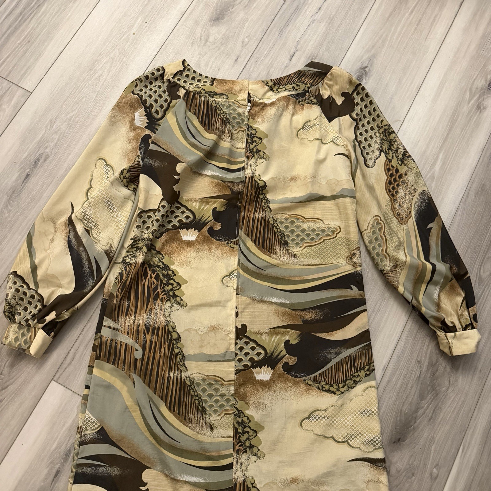 Vintage Alice Of California Earthy Tones Maxi Dress Size S / M Long Sleeve READ