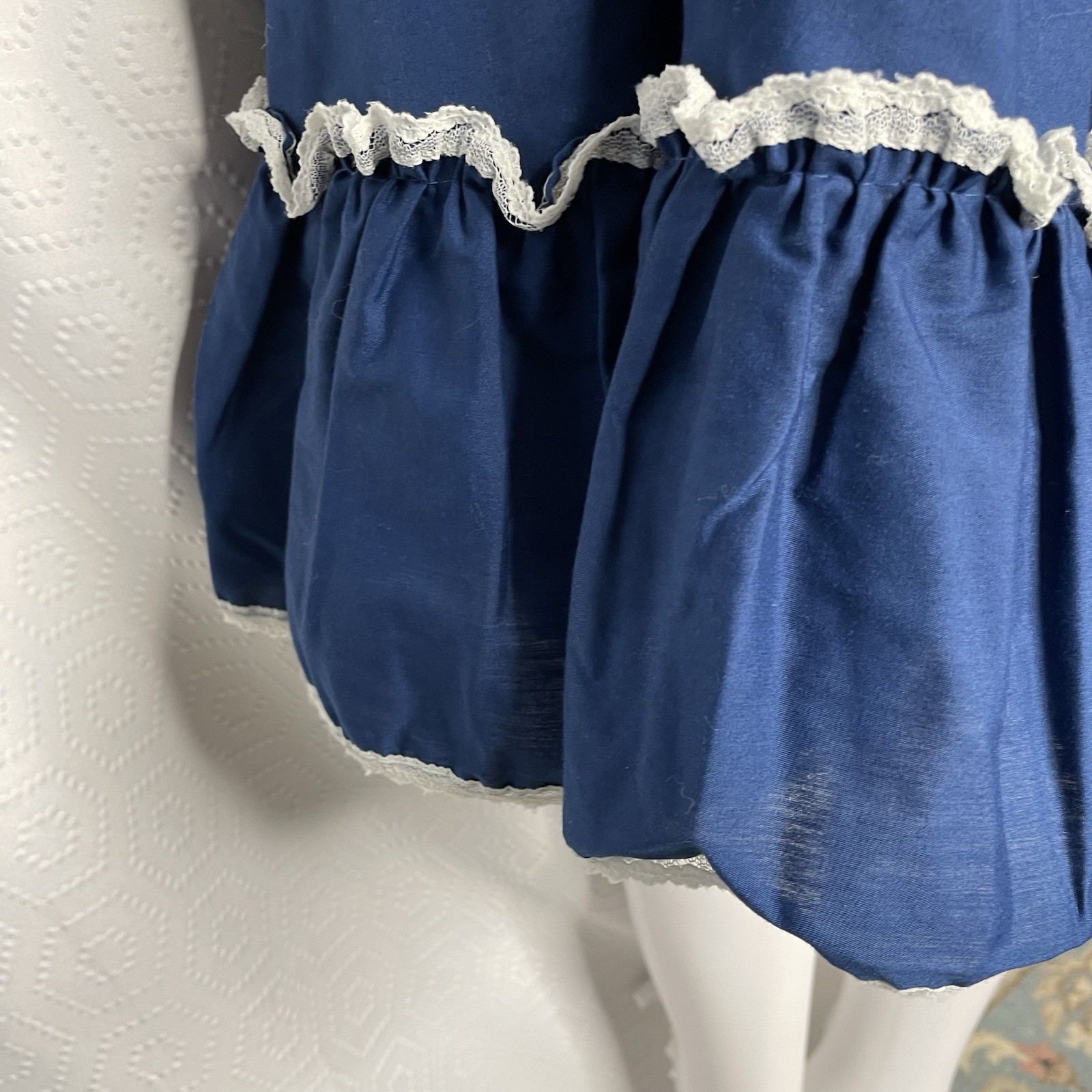 Vtg Partners Please Malco Modes Square Dancing Skirt M Blue Pockets Ruffle