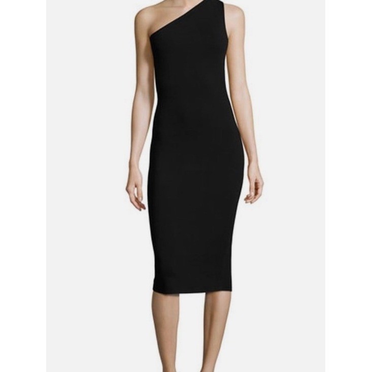 Diane Von Furstenberg DVF One Shoulder Black Bodycon Midi Dress Old Money M