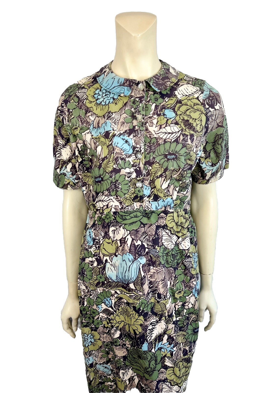 vintage 50&rsquo;s 60&rsquo;s floral dress short sleeve, buttons from waist up cotton med/lg