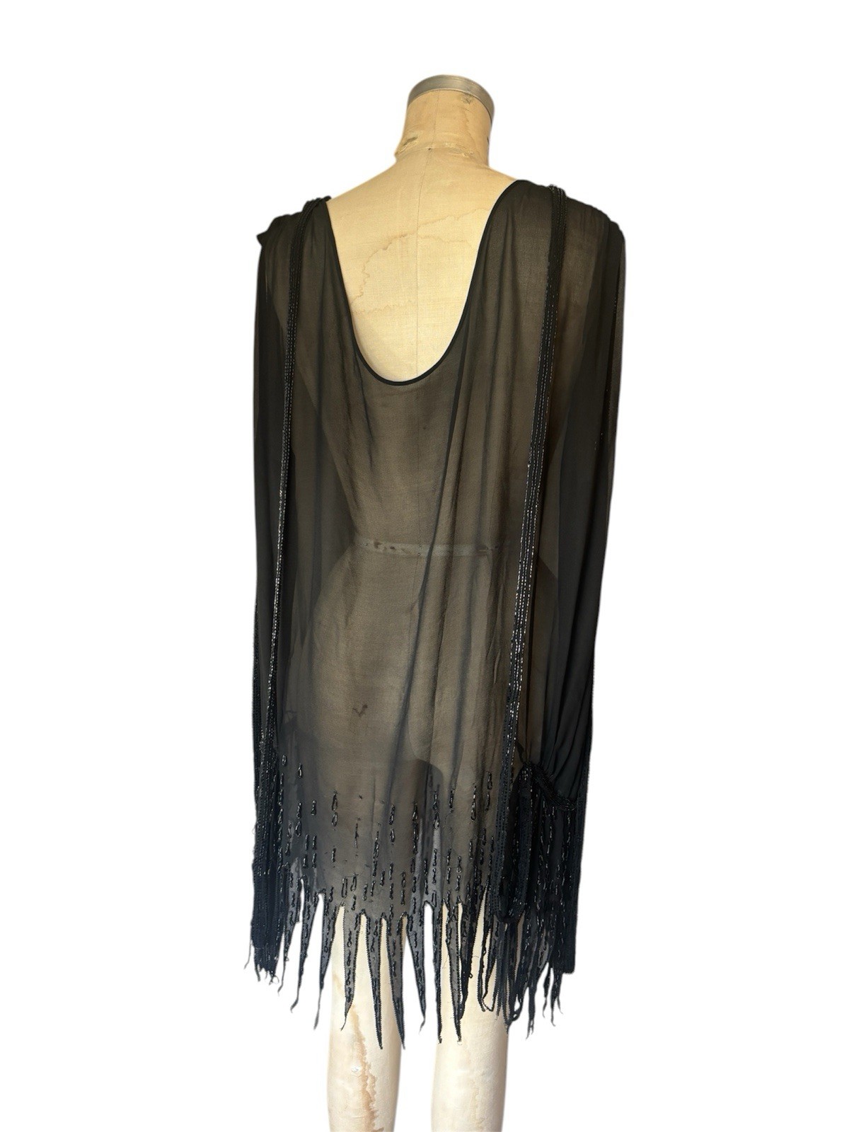 1920s silk chiffon sawtooth hem beaded tunic flapper drop waist