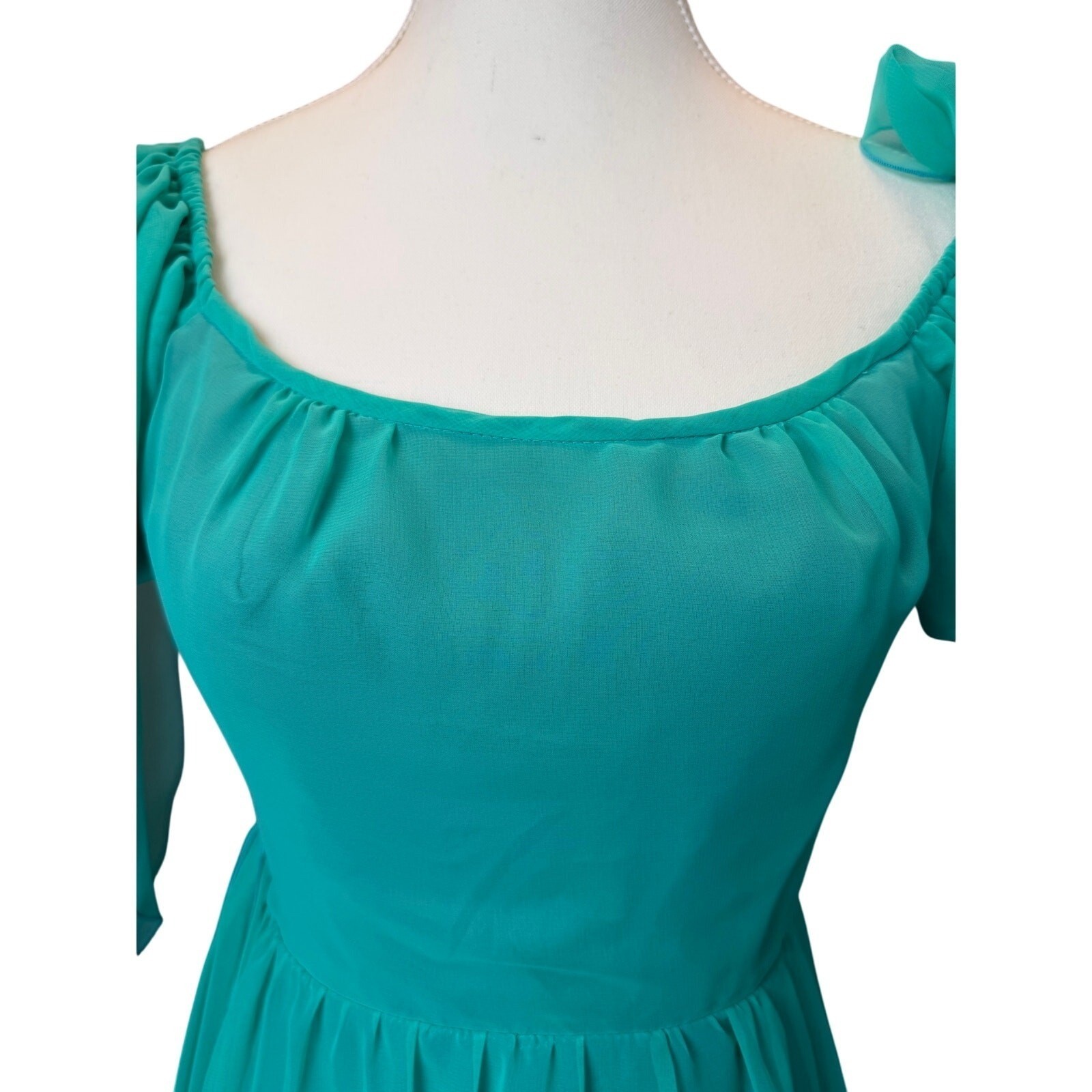VTG House of Bianchi Gown Sz XS 0-2 Maxi Dress Empire Aqua Cottagecore Romantic