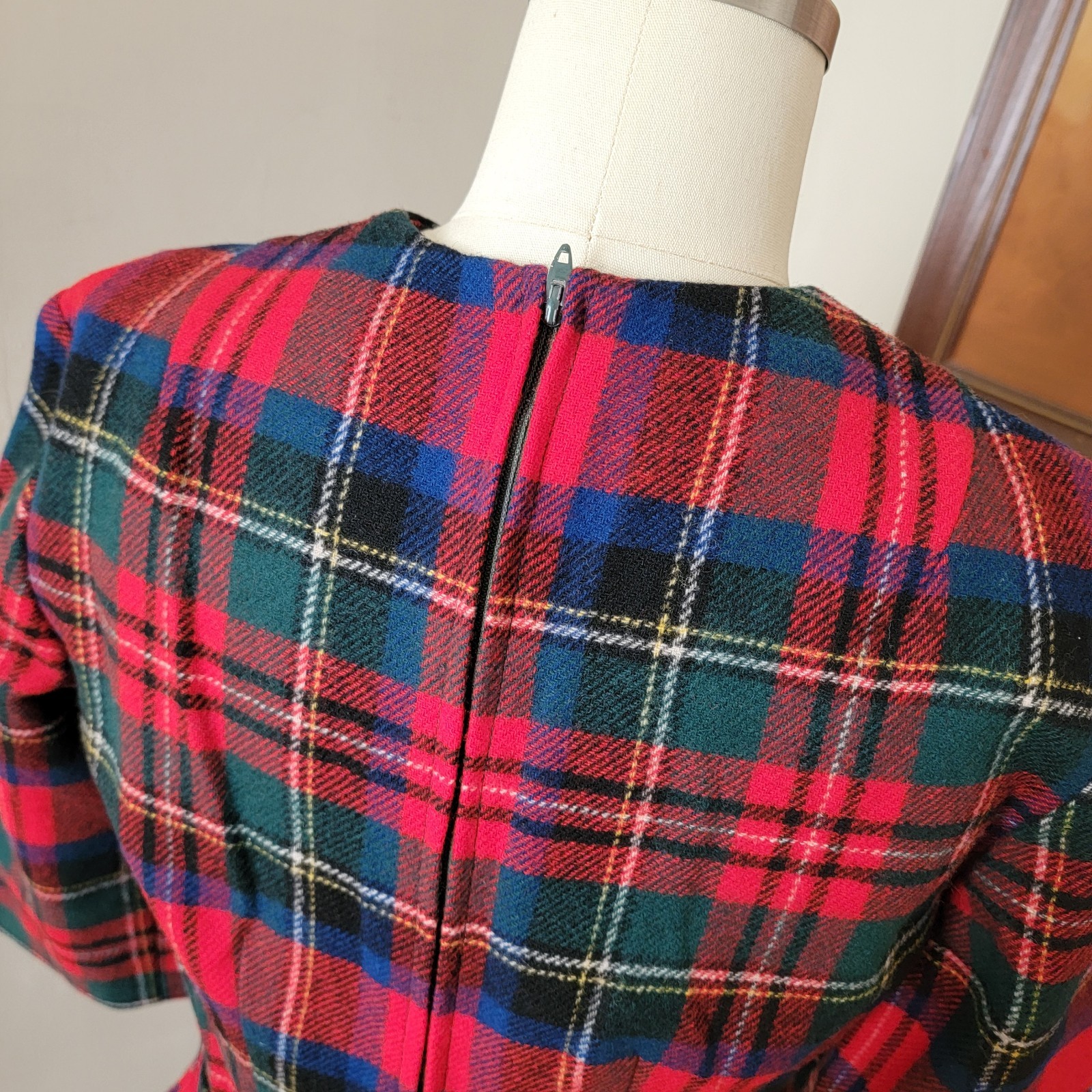 Vintage Pendleton Wool Red Plaid Wiggle Belted Dress 1950s 1960s Small USA