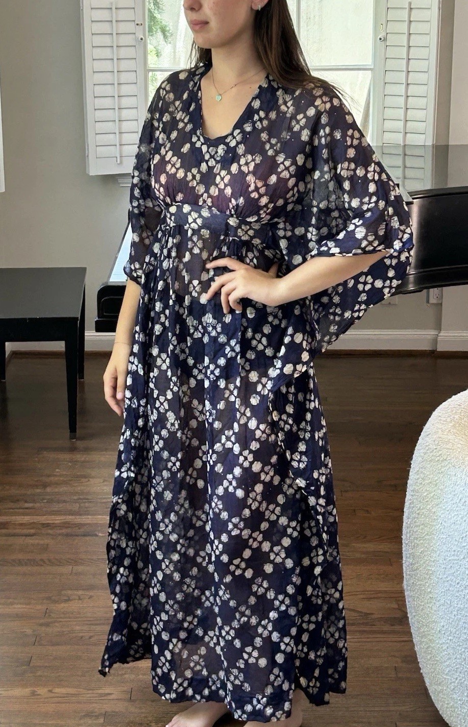 Vintage Batik M Fine Cotton Lightweight Kaftan Mumu Dress Cover Up