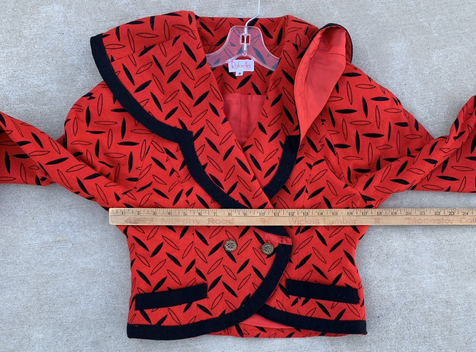 Vintage Rafaella Petites Blazer Jacket Red Black Geometric 80s 1980s Size 9
